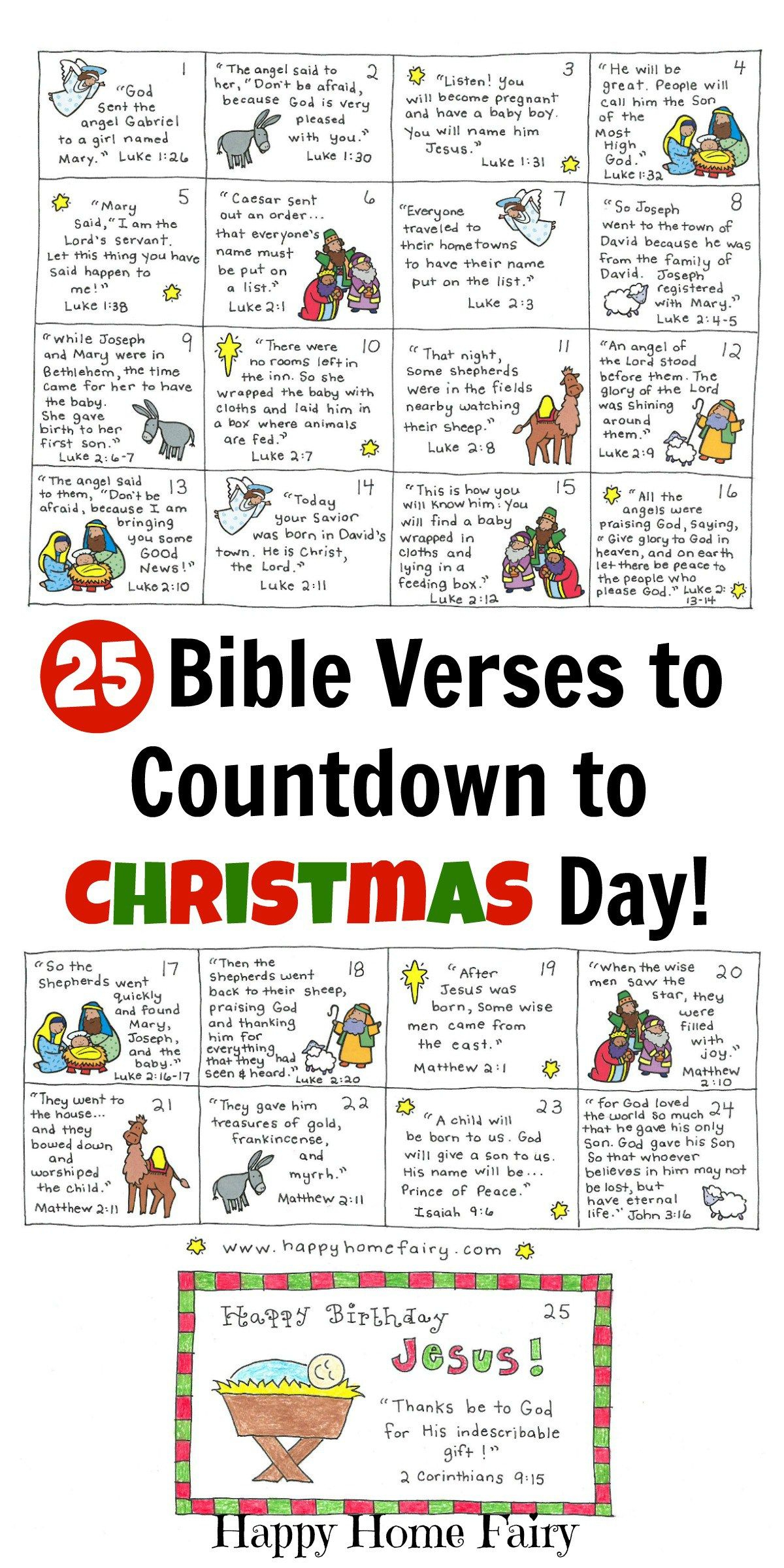 Bible Verse Advent Countdown For Kids - Free Printable | Christmas - Free Printable Nativity Story
