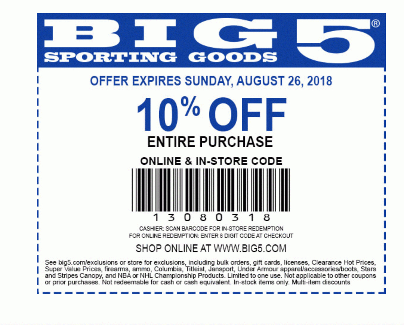Big 5 Sporting Goods Coupon: 10% Off Entire Purchase. | Printable - Free Printable Bealls Florida Coupon