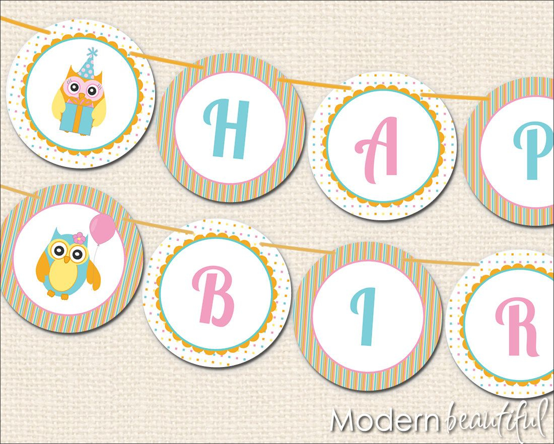 Birthday Banner Printable Free | Owl Party Printable Happy Birthday - Free Printable Happy Birthday Banner