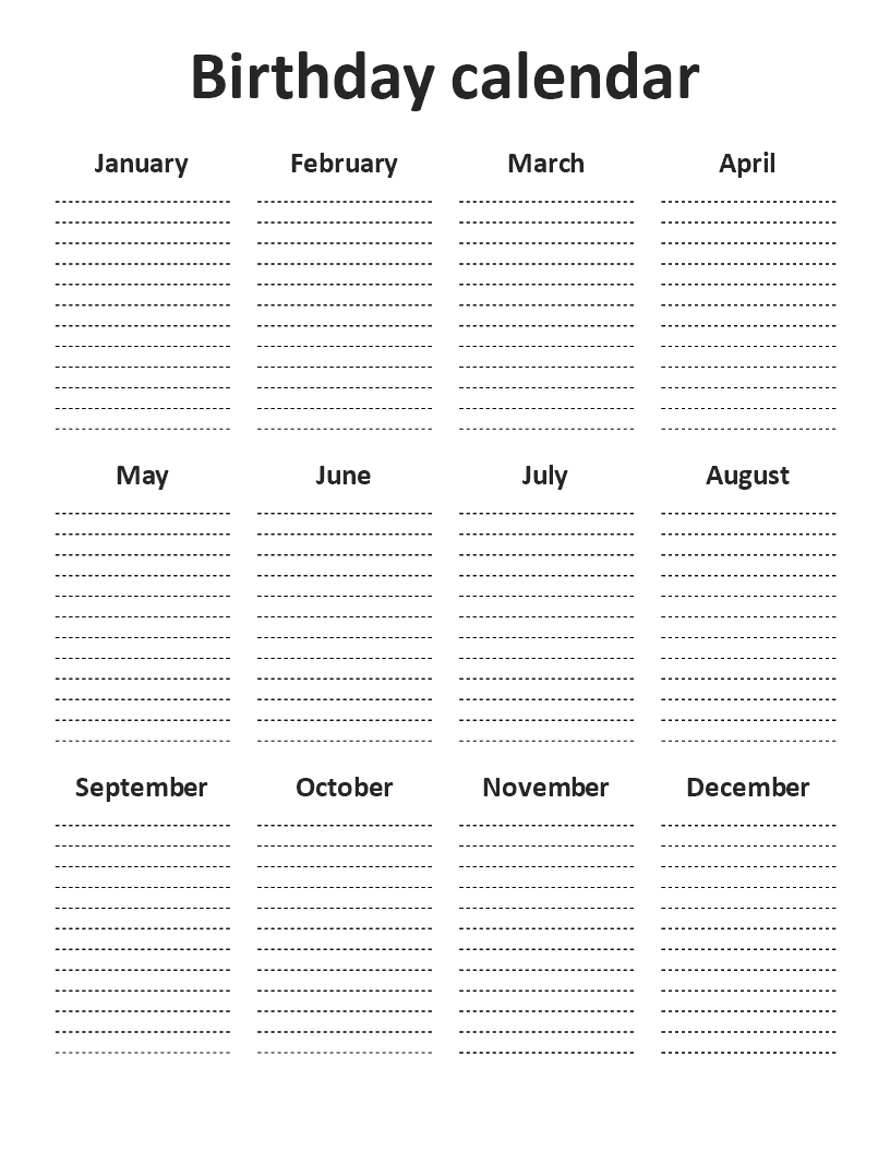 Birthday Calendar Portrait A4 - Download This Free Printable - Free Printable Birthday Graph