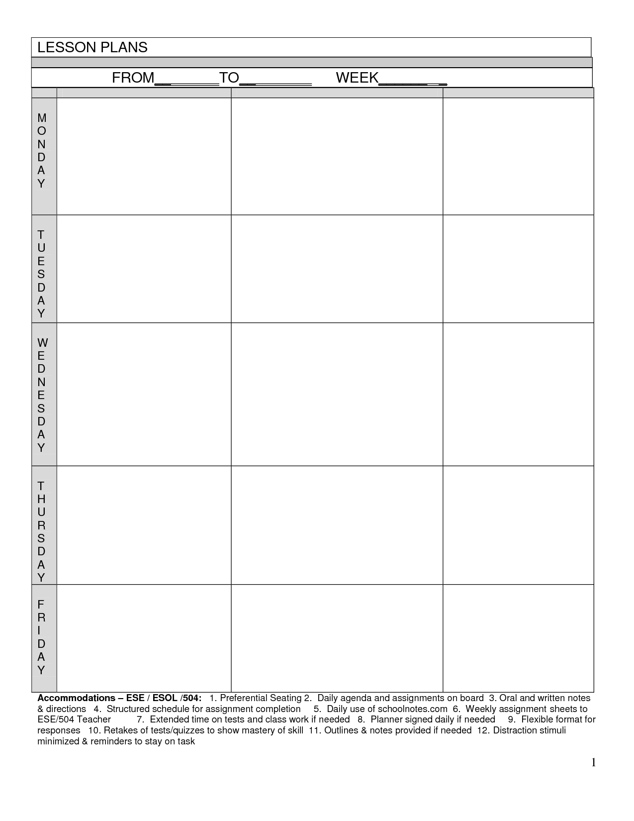 Blank Lesson Plans For Teachers | Free Printable Blank Preschool - Free Printable Lesson Plan Template