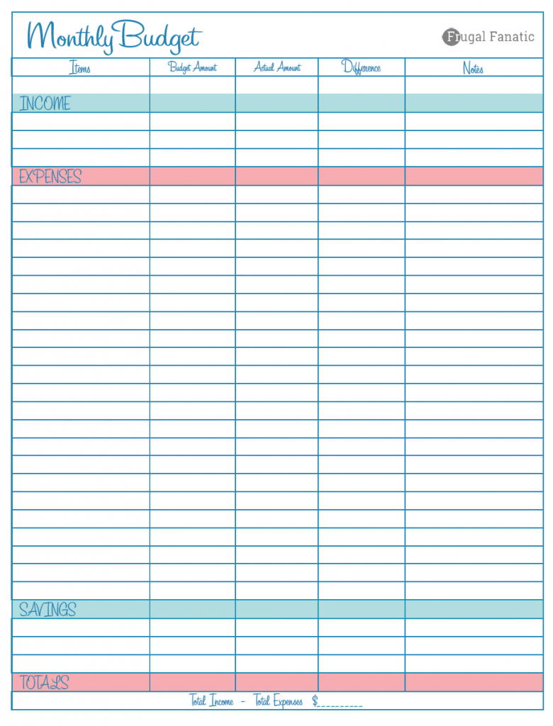 Blank Monthly Budget Worksheet - Frugal Fanatic - Free Online Printable Budget Worksheet