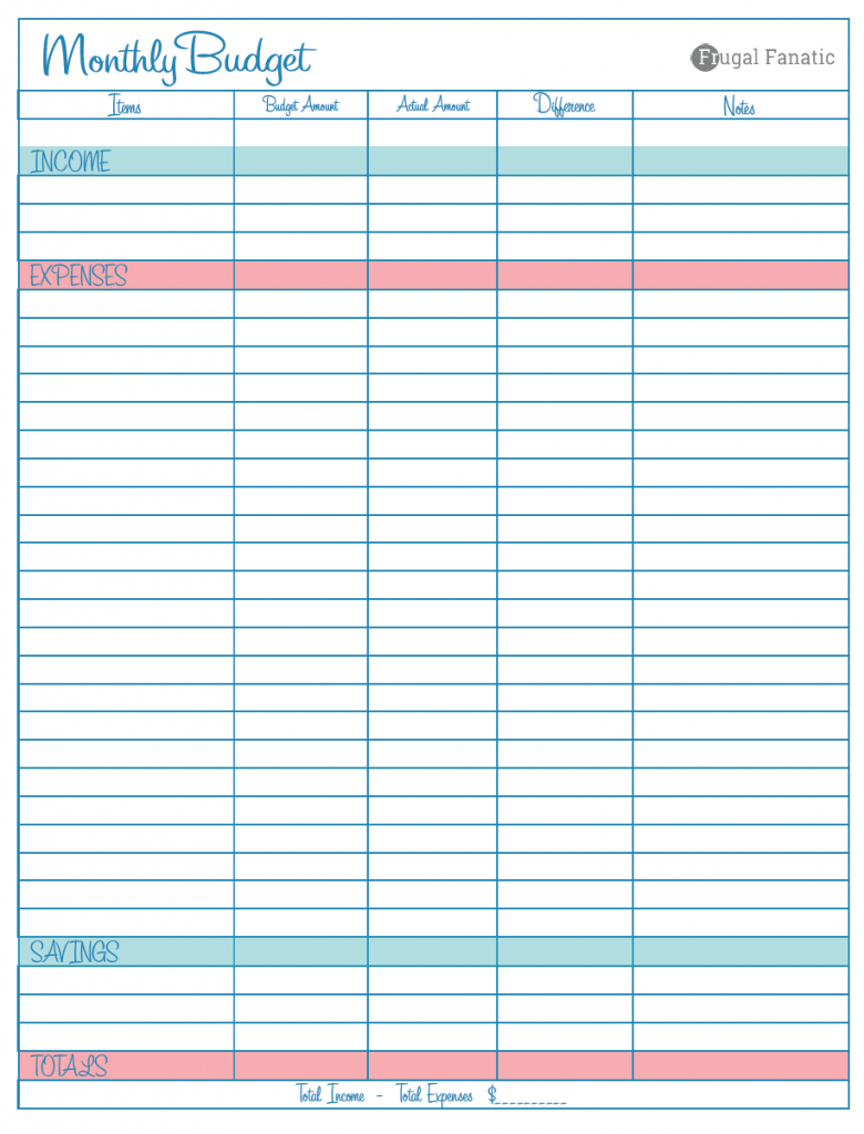 Blank Monthly Budget Worksheet - Frugal Fanatic - Free Printable Monthly Expense Sheet