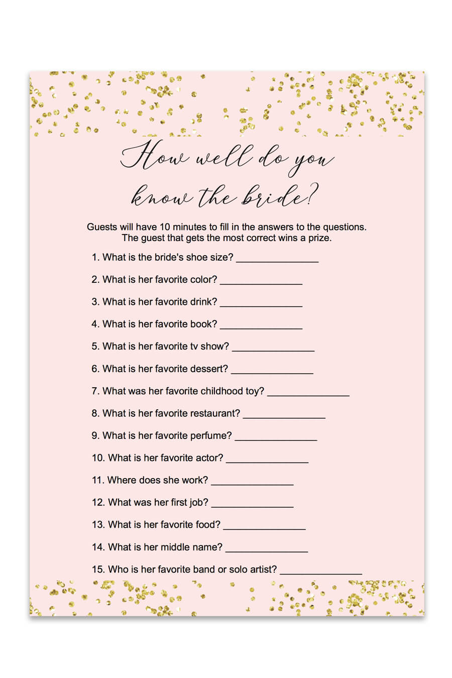 Blush And Confetti How Well Do You Know The Bride Game - Chicfetti - How Well Do You Know The Bride Game Free Printable