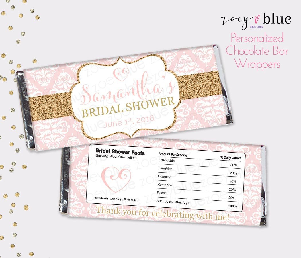 Blush Pink Gold Bridal Shower Chocolate Bar Wrapper Single Handle - Free Printable Candy Bar Wrappers For Bridal Shower