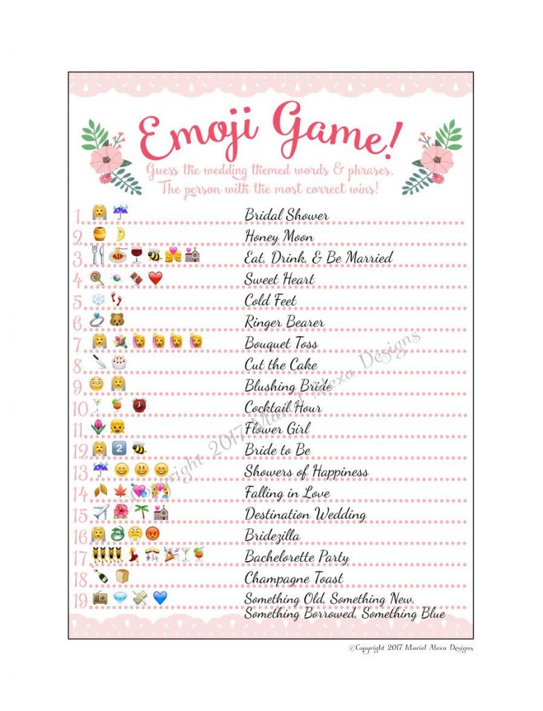 Bridal Shower Emoji Game Fun Unique Games Diy Pdf Wedding Emoji Bridal Shower Game Free