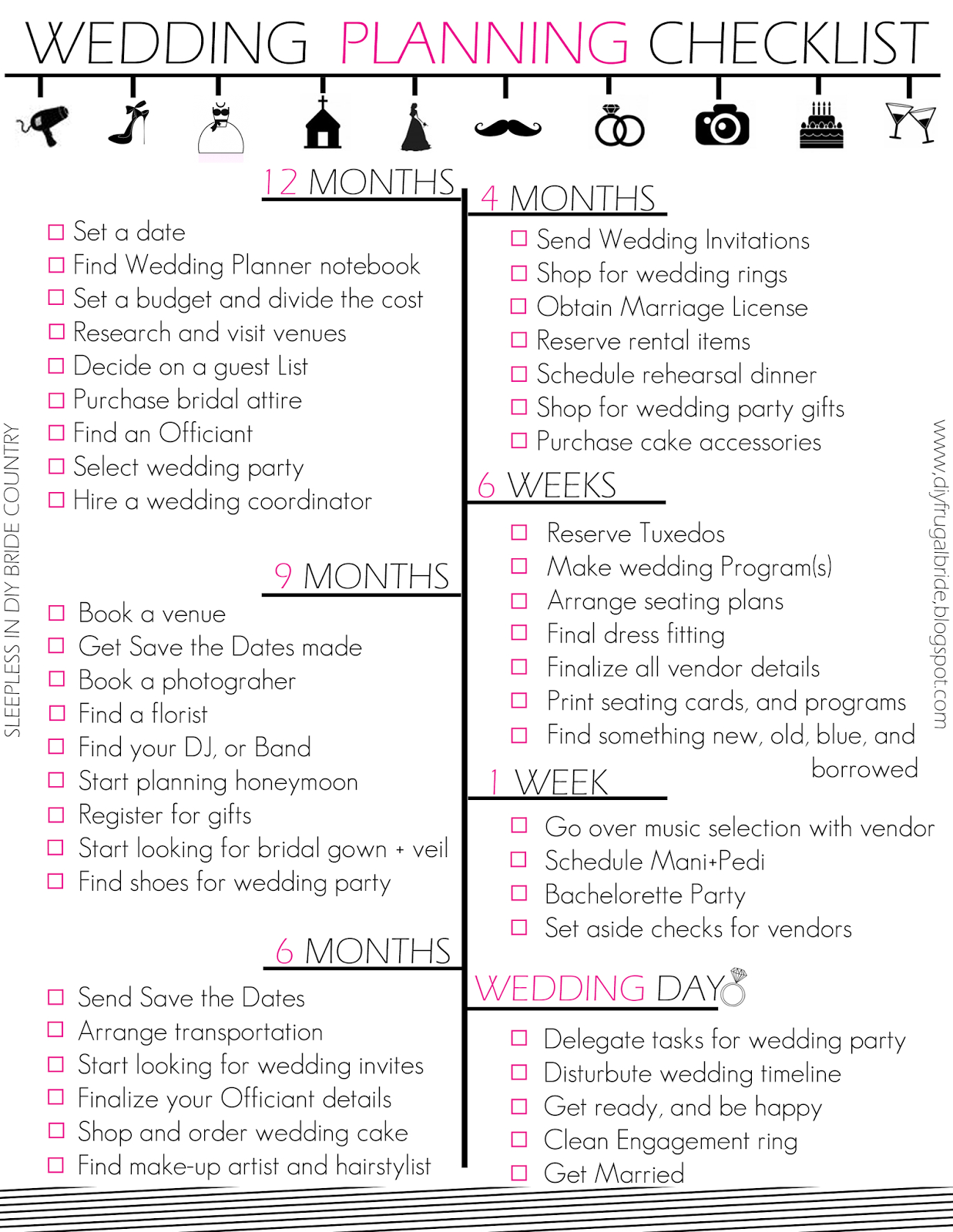 Budget Bride Wedding Checklist And Budget Tips | Projects To Try In - Free Printable Wedding Checklist