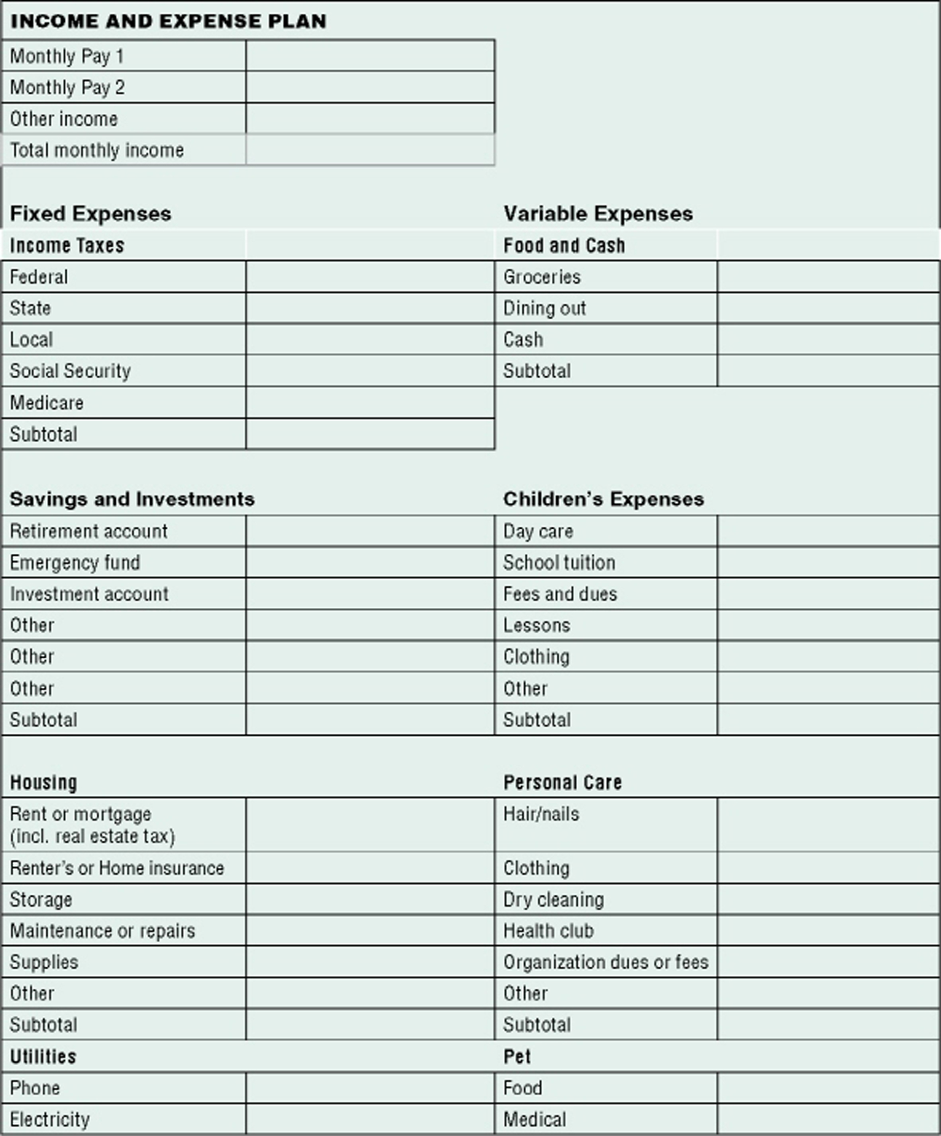 Business Payslip Wonderful Monthly Income And Cash Flow Sheet And - Free Printable Income And Expense Form
