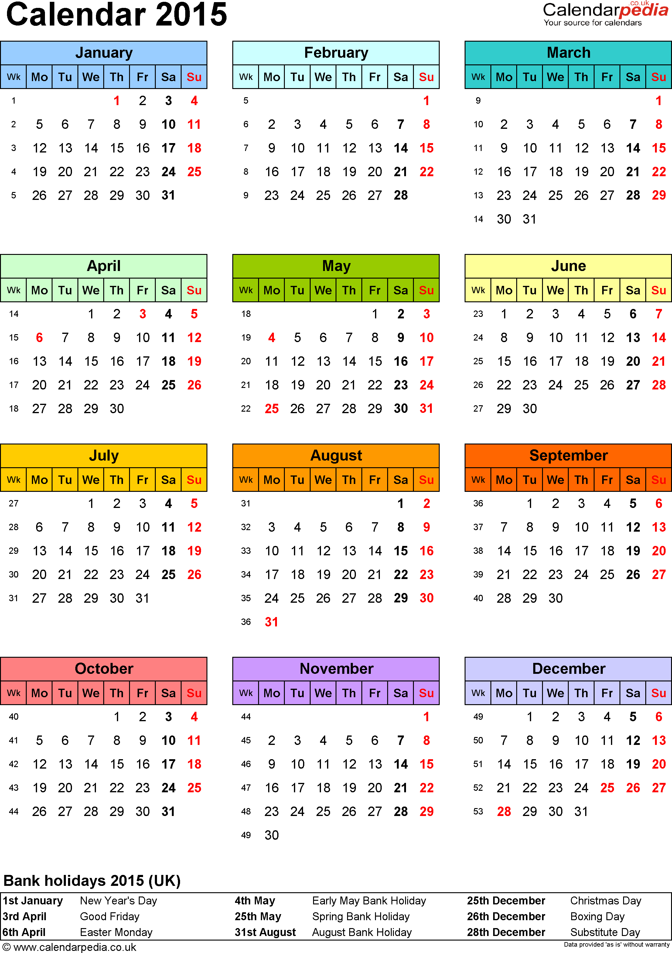 Calendar 2015 Uk 16 Free Printable Pdf Templates | News To Gow - Free Printable Diary 2015
