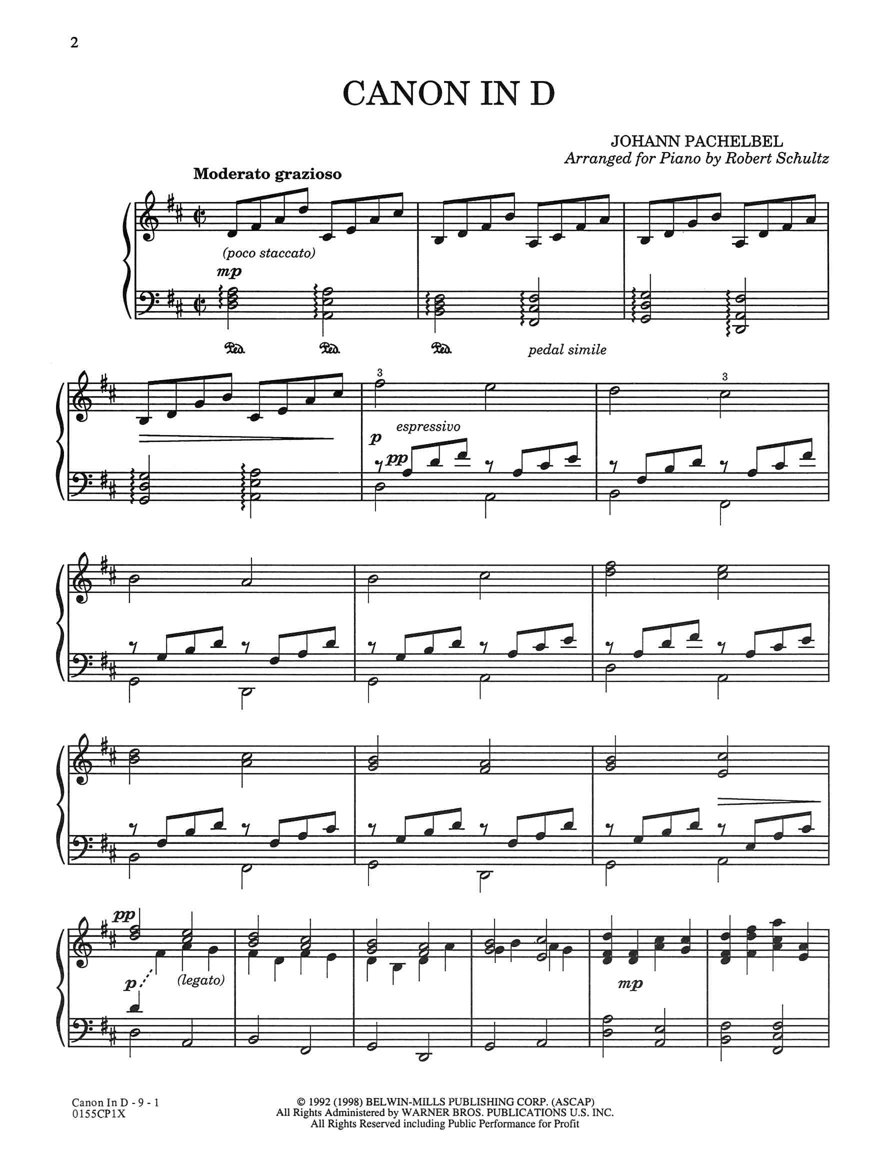 Canon In D (Advanced Solo) | Schultz Music Publications - Canon In D Piano Sheet Music Free Printable