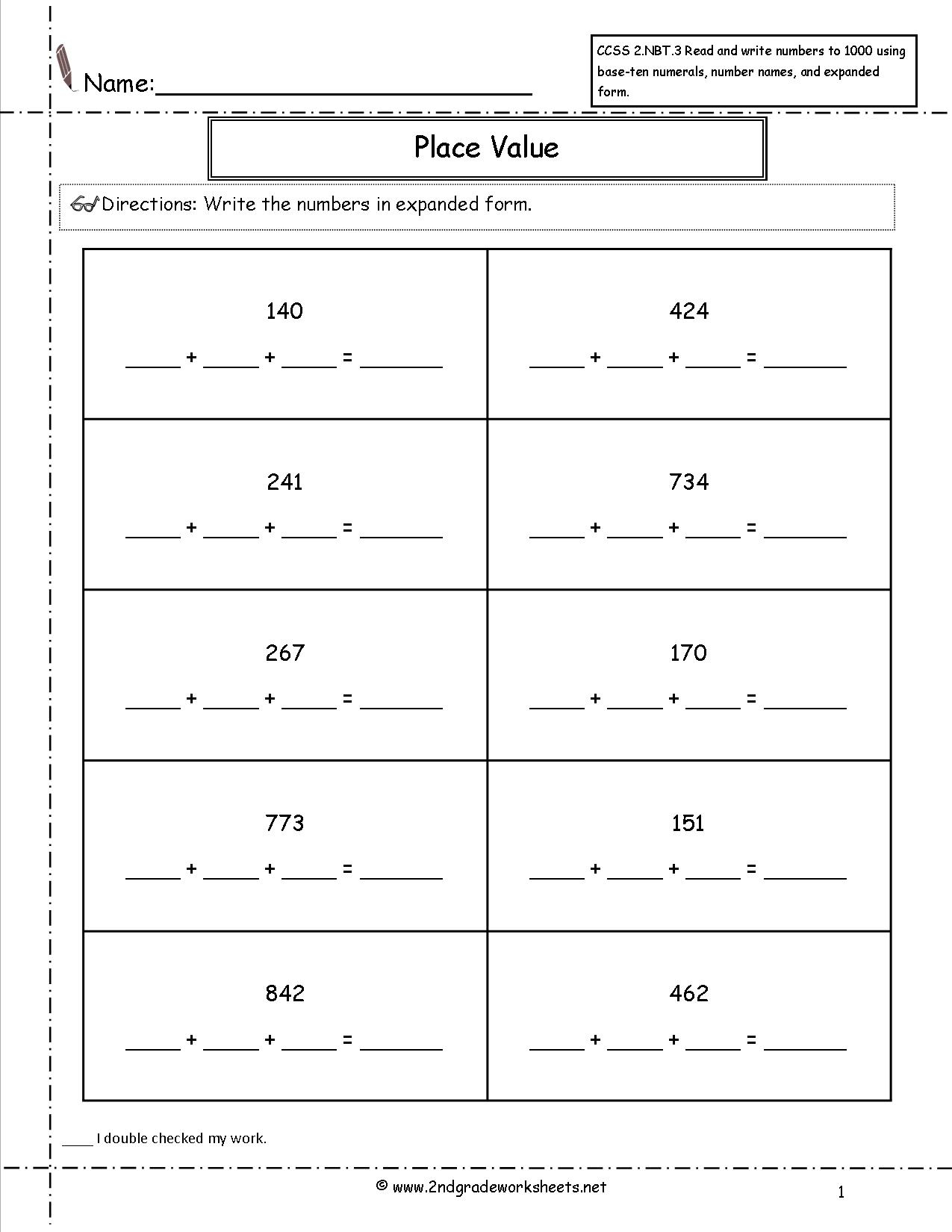 Ccss 2.nbt.3 Worksheets. Place Value Worksheets-Read And Write Numbers - Free Printable Expanded Notation Worksheets
