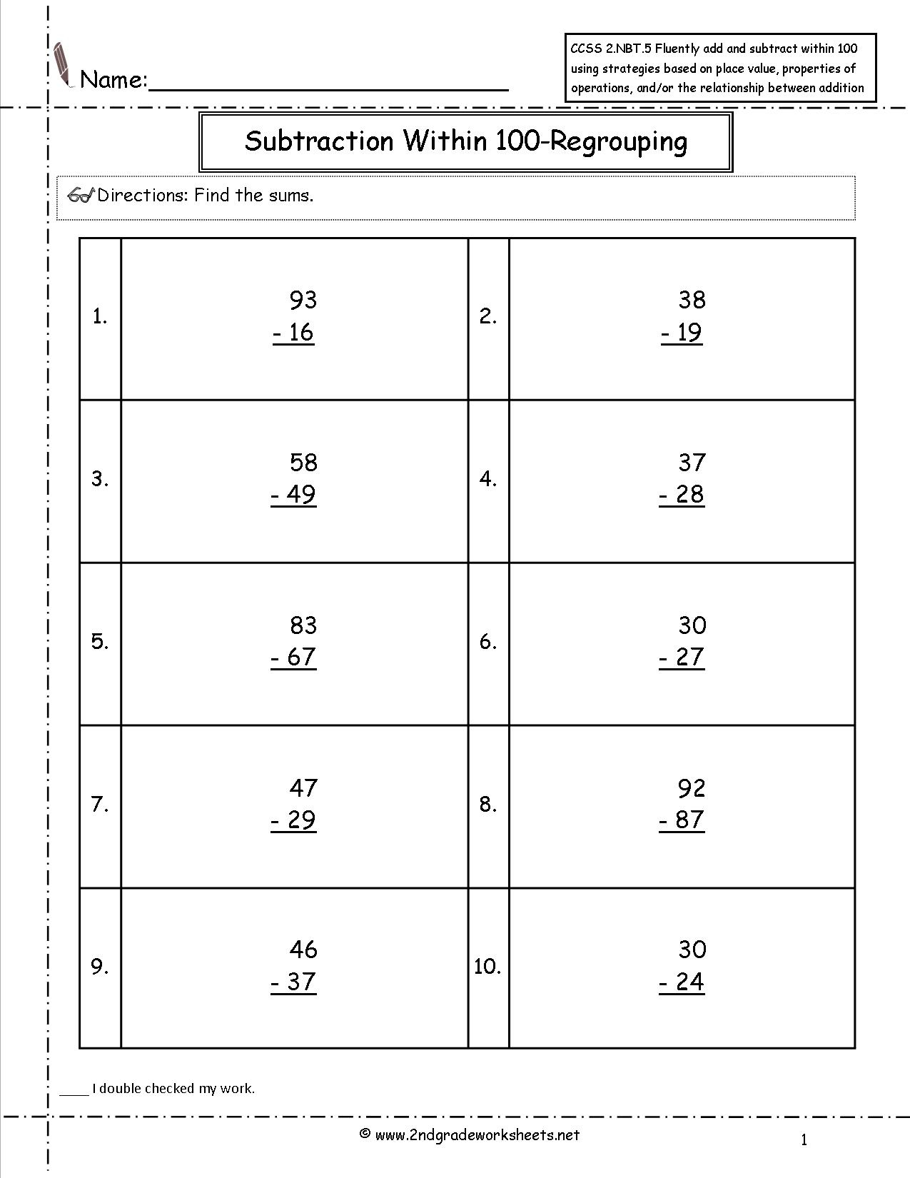 Ccss 2.nbt.5 Worksheets. Two Digit Addition And Subtraction Within - Free Printable Double Digit Addition And Subtraction Worksheets