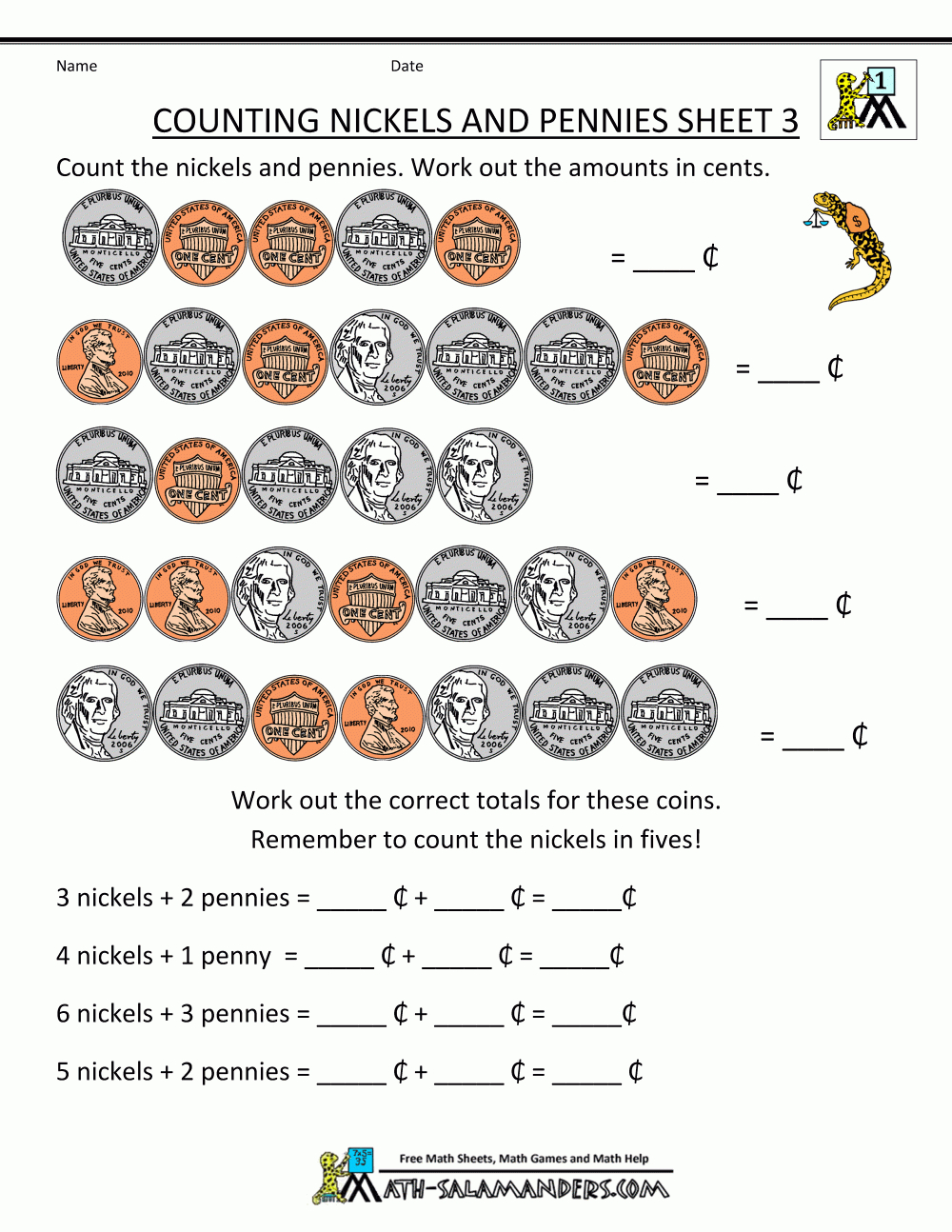 Charlie - Printable Money Worksheets Counting Nickels And Pennies - Free Printable Money Activities