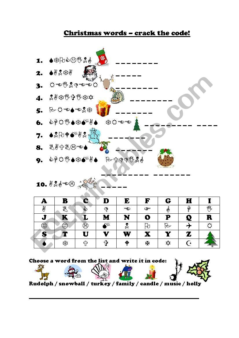 Christmas &amp;quot;crack The Code&amp;quot; - Esl Worksheetfrausue - Crack The Code Worksheets Printable Free