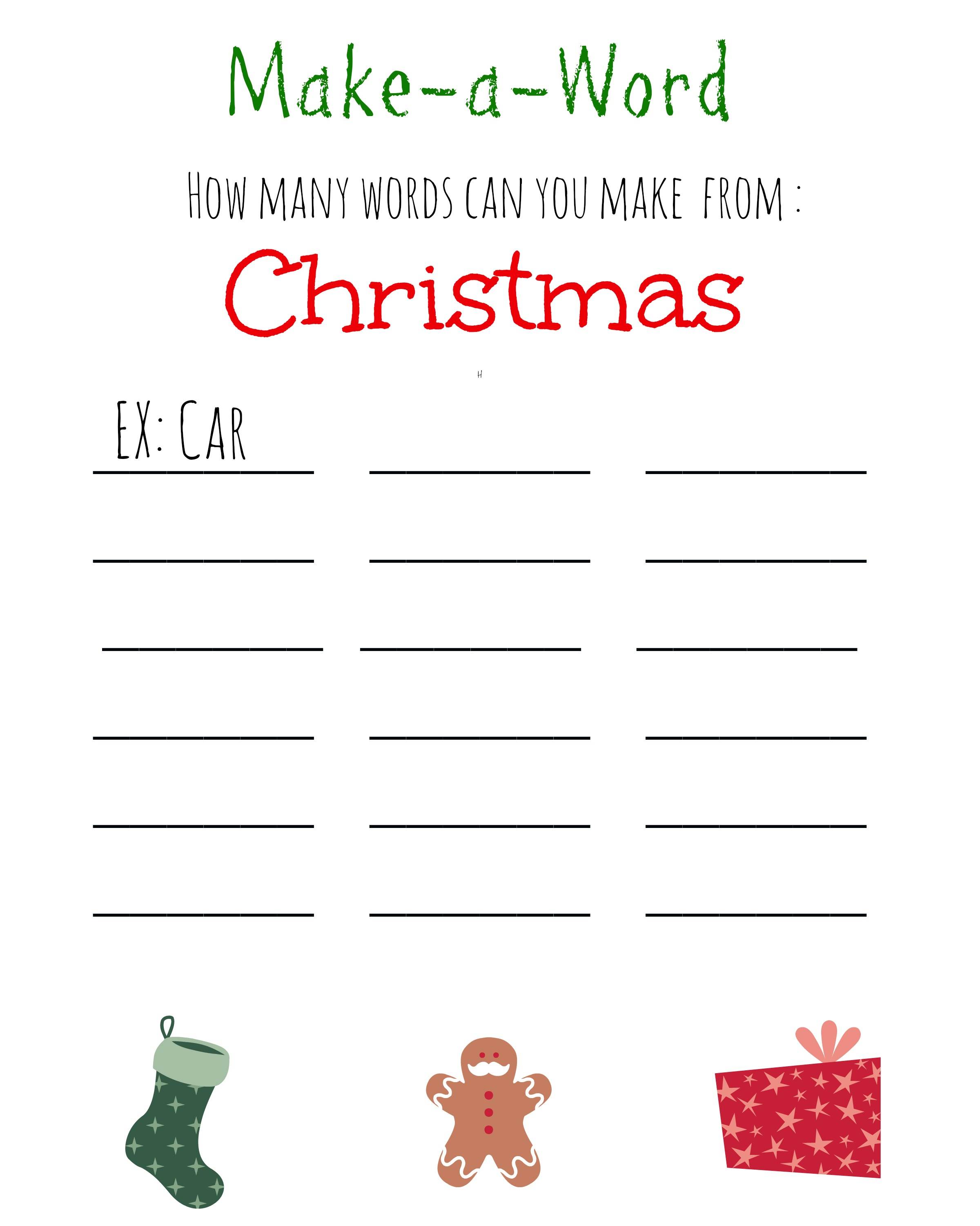 Christmas Games For Kids ~ Free Printable, Christmas Make A Word - Free Printable Word Games