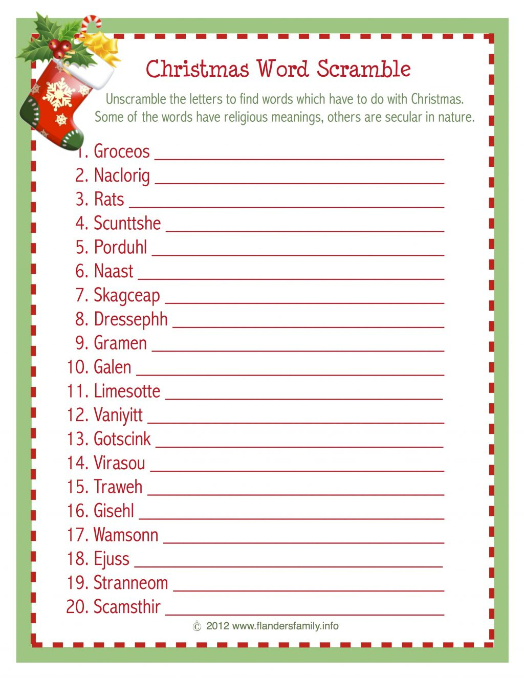 Christmas Word Scramble (Free Printable) - Flanders Family Homelife - Free Printable Catholic Word Search