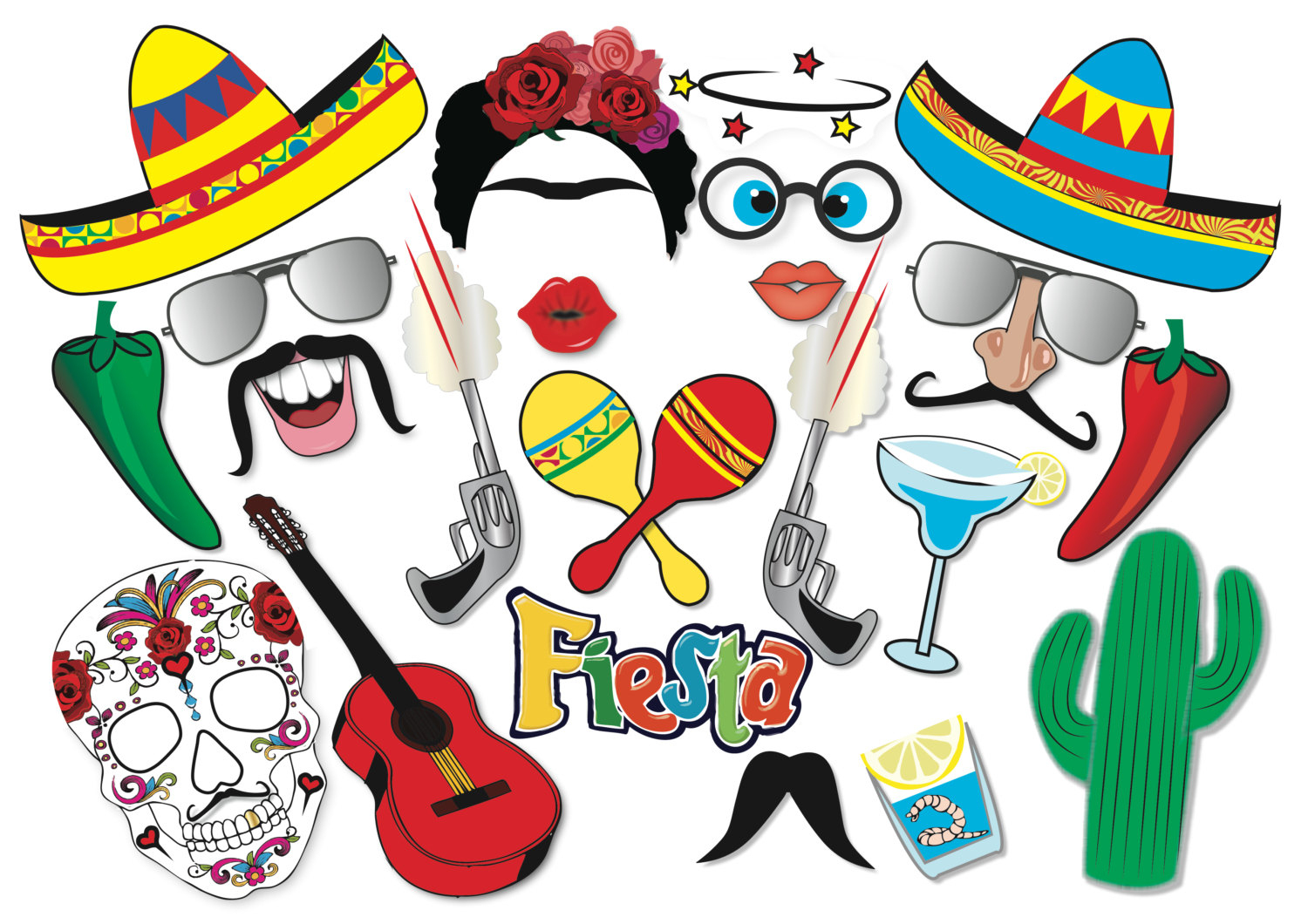 Cinco De Mayo Mexican Fiesta Party Photo Booth Props Set 22 | Etsy - Free Printable Cinco De Mayo Photo Booth Props