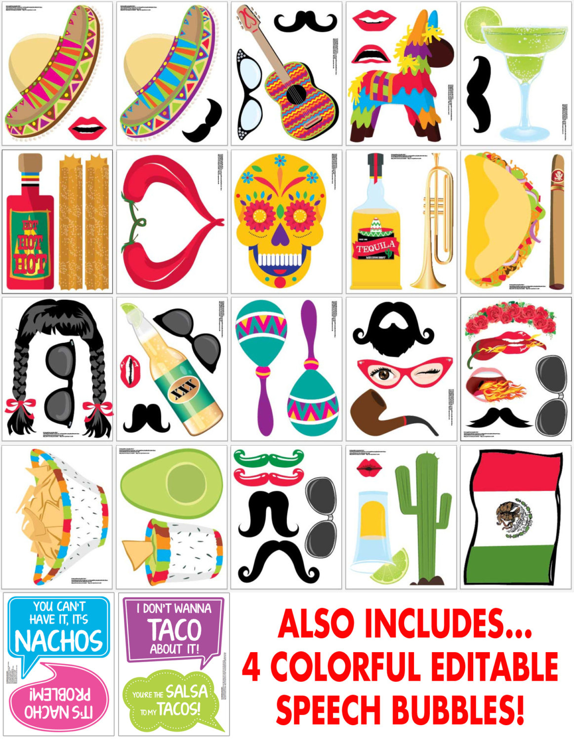 Cinco De Mayo Photo Booth Props - Fiesta, Mexican Holiday, Includes4 - Free Printable Cinco De Mayo Photo Booth Props