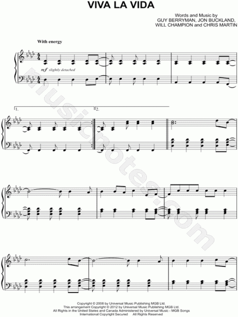 Coldplay &amp;quot;viva La Vida&amp;quot; Sheet Music (Piano Solo) In Ab Major With - Free Printable Violin Sheet Music For Viva La Vida