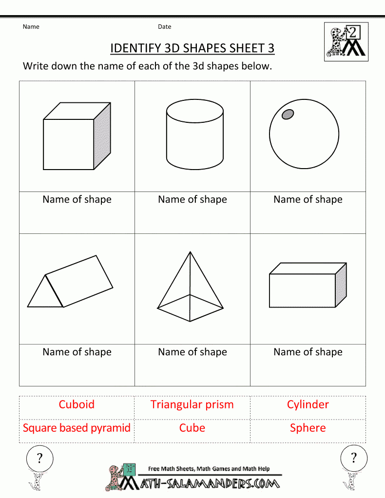 Collection Of Kindergarten Identifying Shapes Worksheets | Download - Free Printable Geometry Worksheets For 3Rd Grade