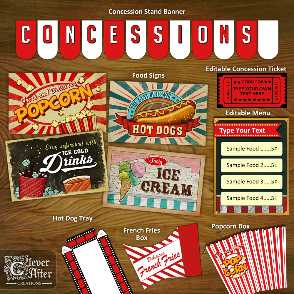 Concession Stand Printables Concessions Party Decorations | Etsy - Free Concessions Printable