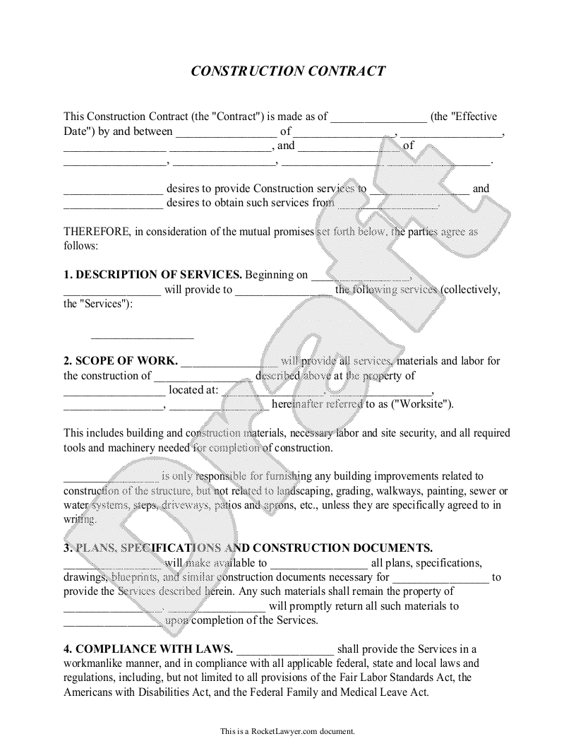 Construction Contract Template - Construction Agreement Form | Books - Free Printable Handyman Contracts