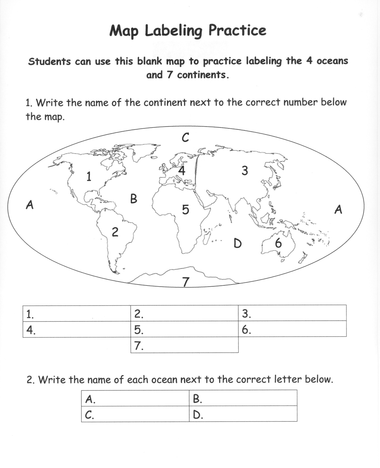 Continents And Oceans Of The World Worksheet Worksheets For All - Free Printable Map Of Continents And Oceans