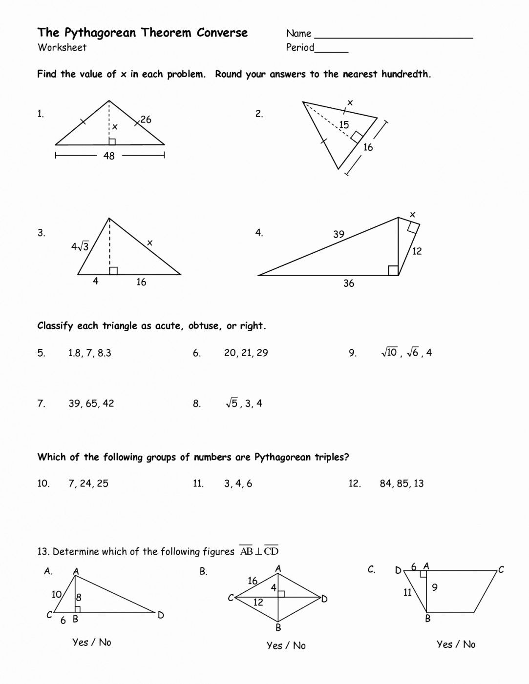 Free Printable Pythagorean Theorem Worksheets Free Printable