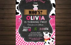 Cow Birthday Invitation, Digital File, Moo Invitation, Pink Gingham - Free Printable Cow Birthday Invitations