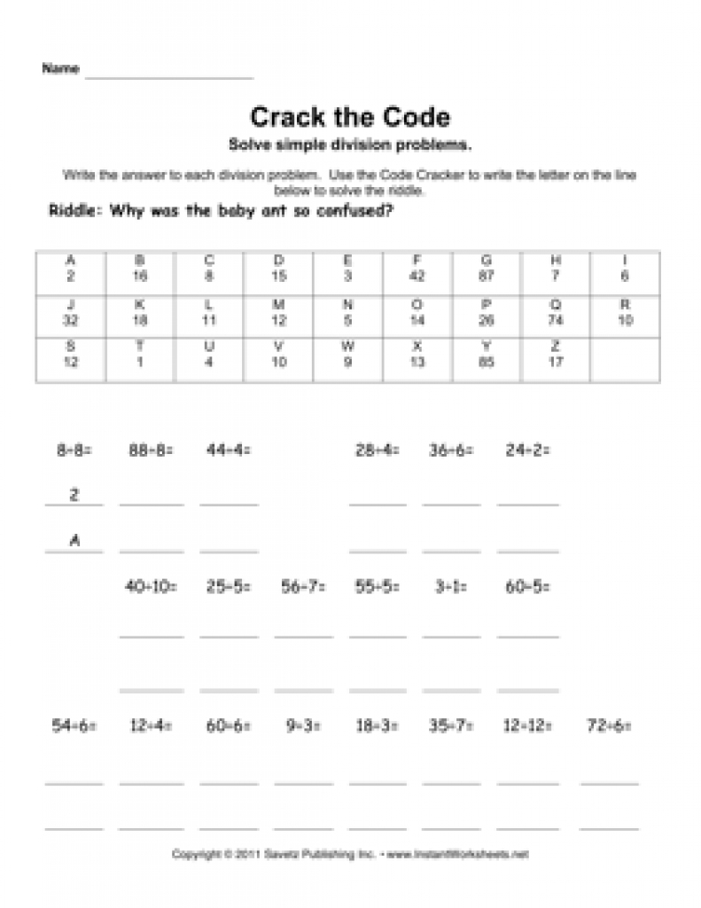 Crack Code Division Intended For Crack The Code Worksheets Printable - Crack The Code Worksheets Printable Free