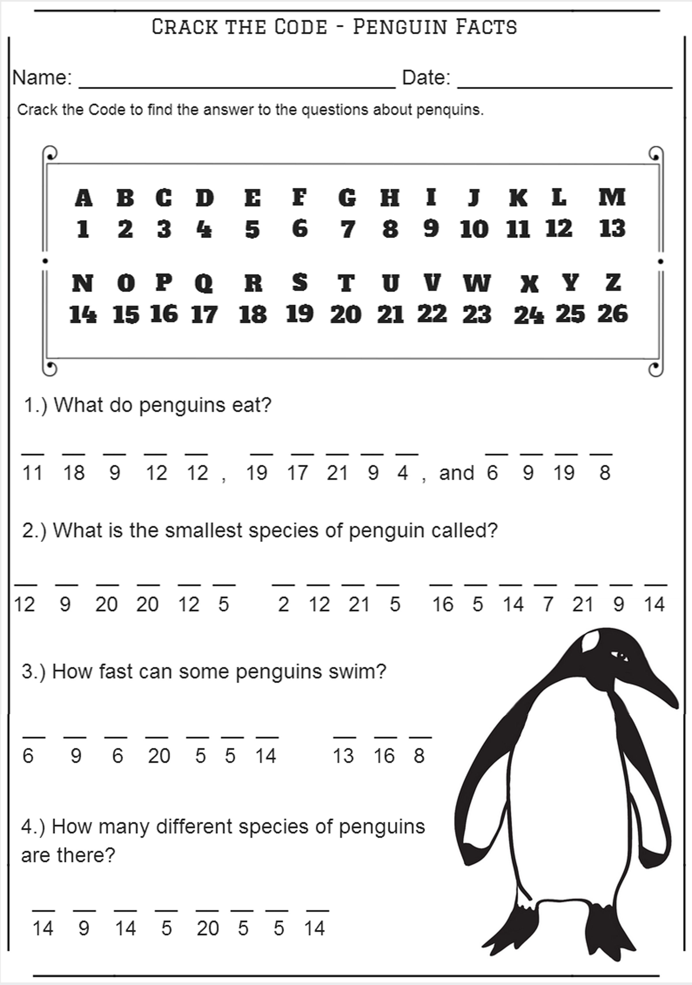 Crack The Code - Penguin Facts - Codebreaker Worksheet - Crack The Code Worksheets Printable Free