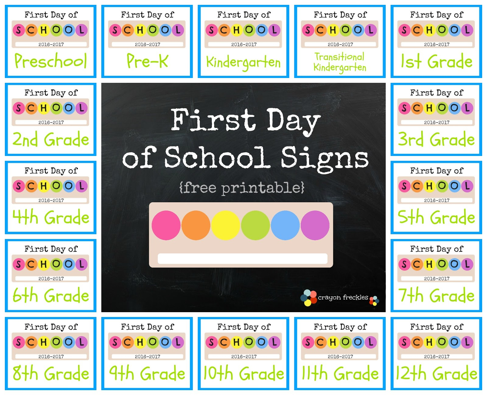 Crayon Freckles: First Day Of School Signs {Free Printable} - Free Printable First Day Of School Signs