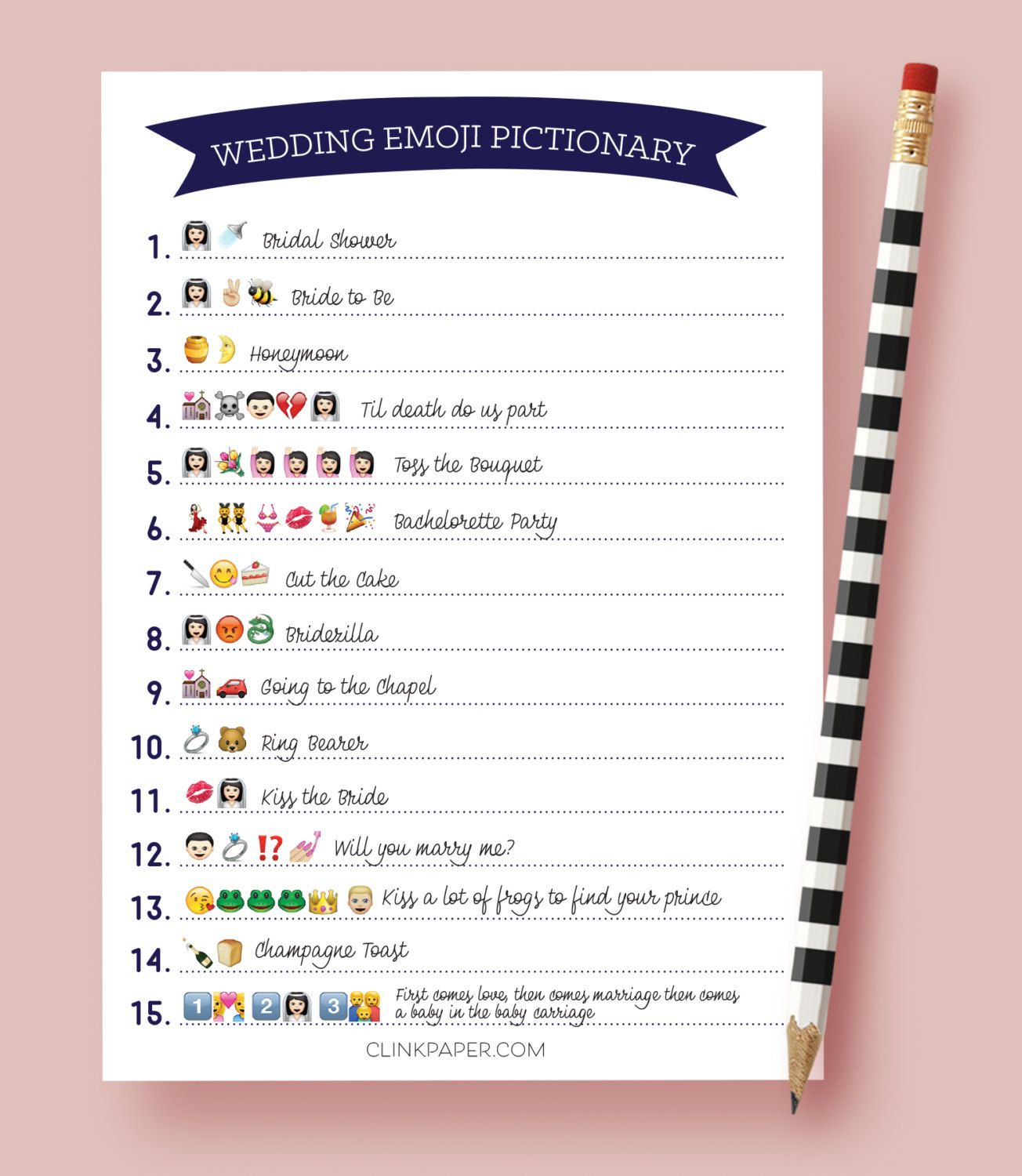 Creative Bridal Shower Games 42 | Wedding Things To Keep In 2019 - Wedding Emoji Pictionary Free Printable