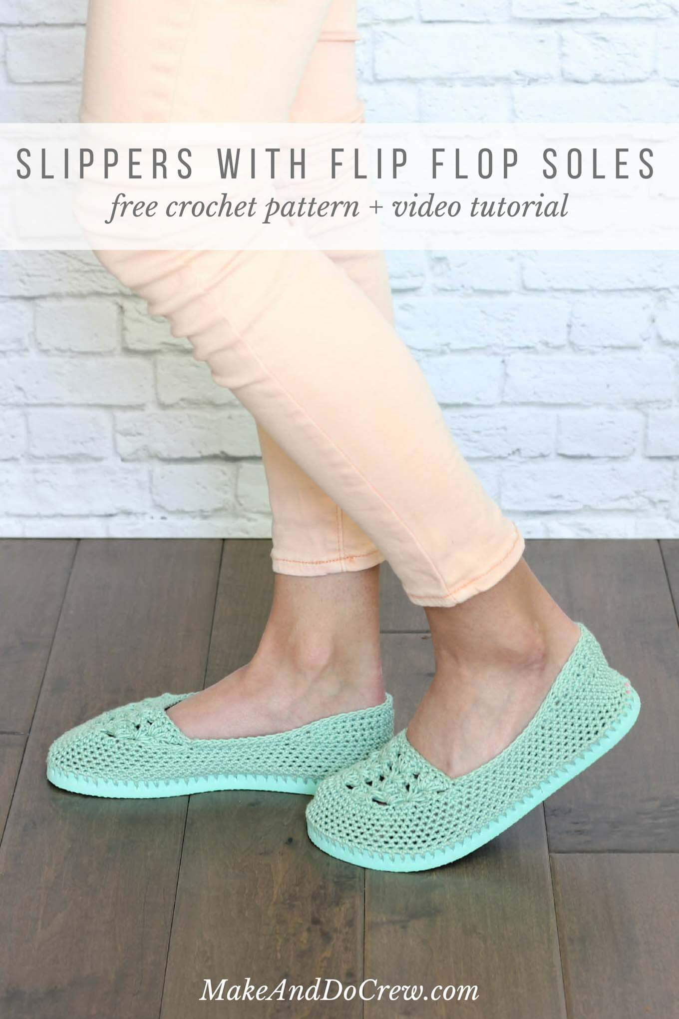 Crochet Slippers With Flip Flop Soles -- Free Pattern + Video Tutorial! - Free Printable Flip Flop Pattern