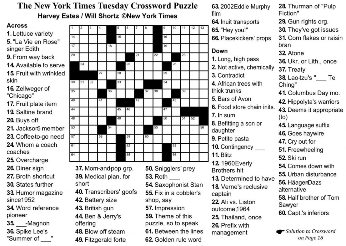 Crossword Puzzle Printable Ny Times Syndicated Answers - Free Printable Ny Times Crossword Puzzles
