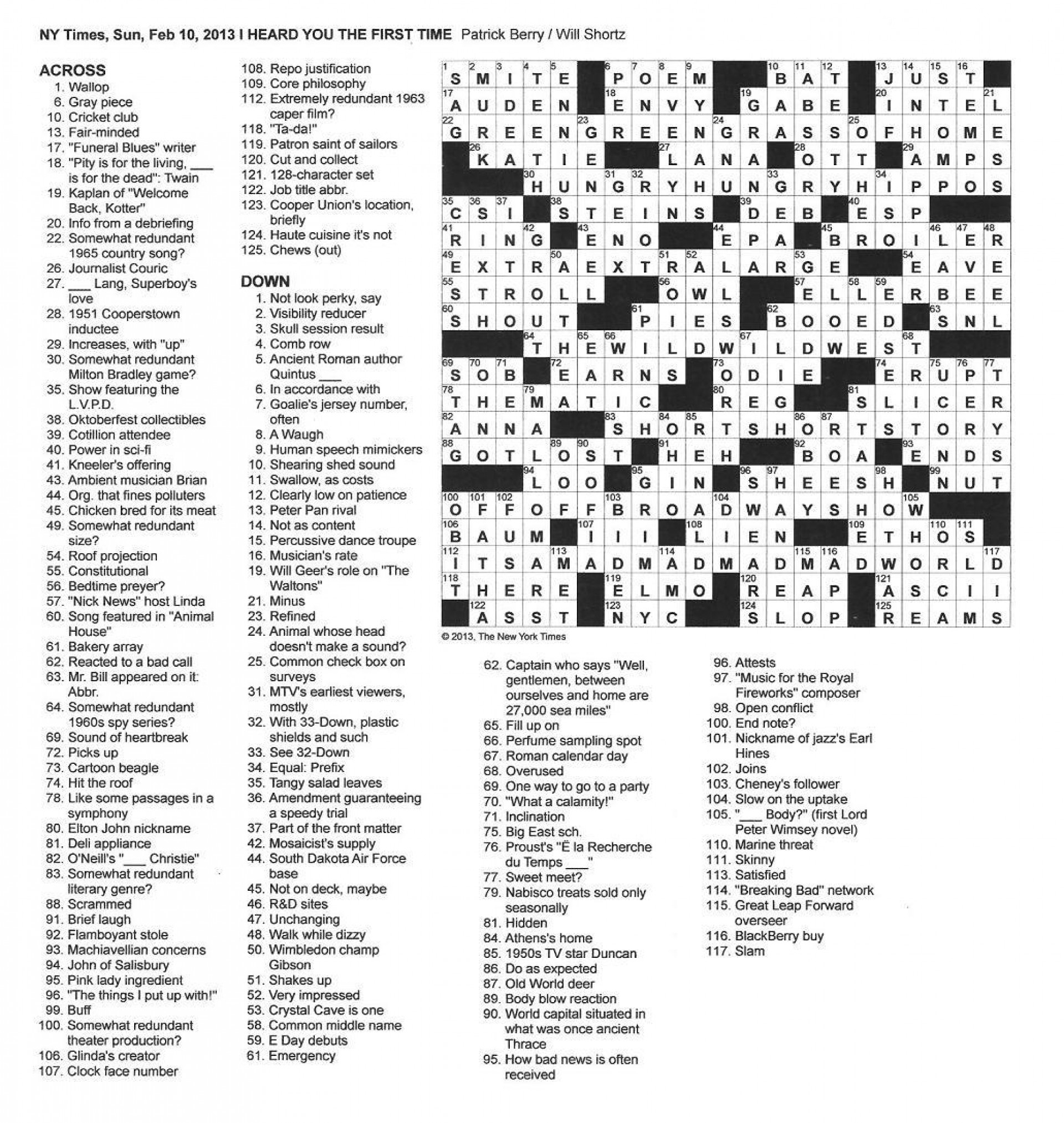 Crosswords - Free Printable Ny Times Crossword Puzzles