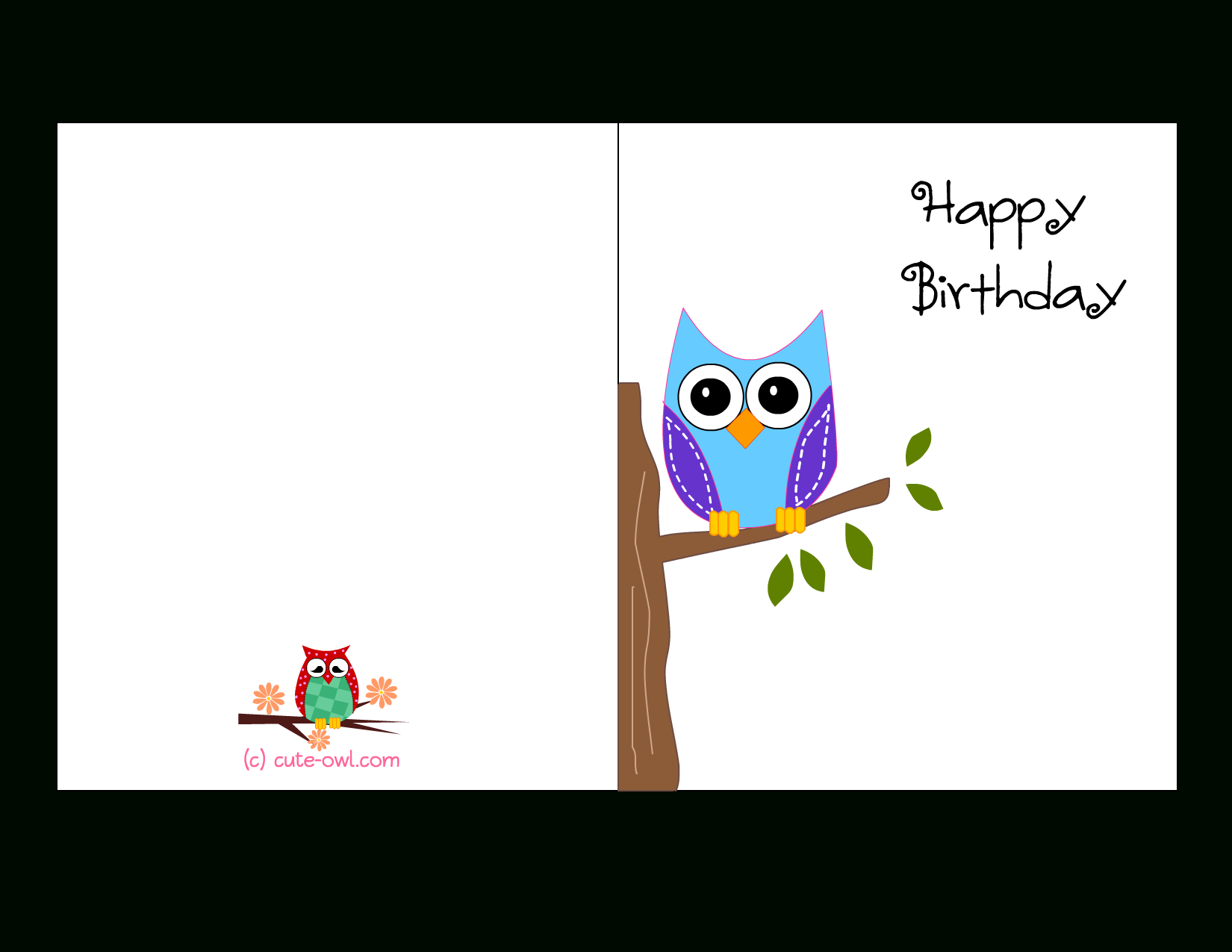 Cute Owl Sitting On A Branch Happy Birthday Card | Favorite - Free Printable Birthday Cards For Him
