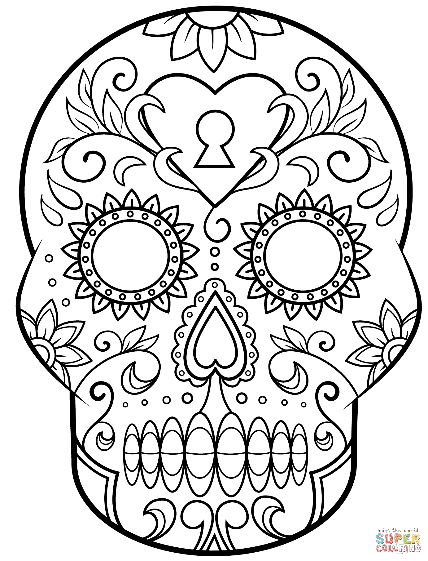 Day Of The Dead Sugar Skull Coloring Page | Free Printable - Free Printable Sugar Skull Coloring Pages
