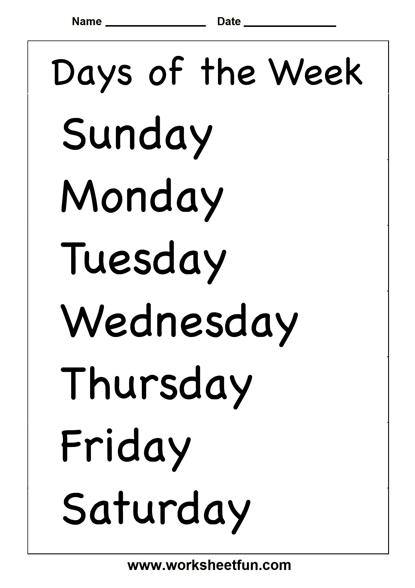 Days Of The Week – Two Worksheets / Free Printable Worksheets - Free Printable Worksheets