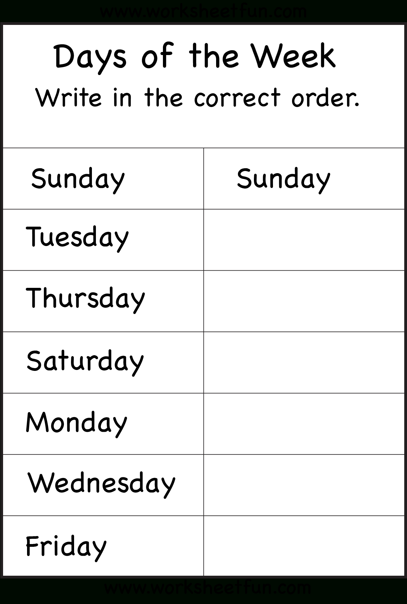 Days Of The Week Worksheet | Printable Worksheets - Free Printable Spelling Worksheets For Adults