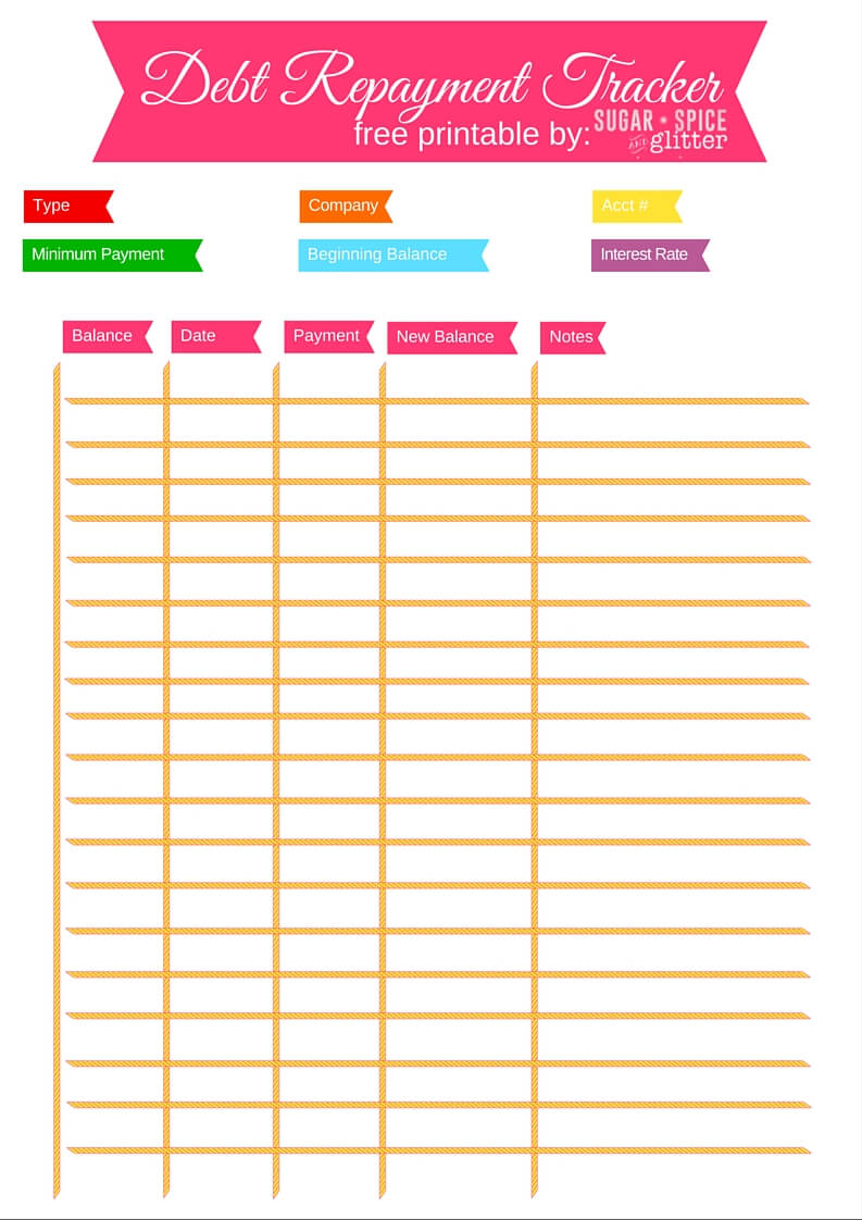 Debt Repayment Printables ⋆ Sugar, Spice And Glitter - Free Printable Debt Payoff Worksheet