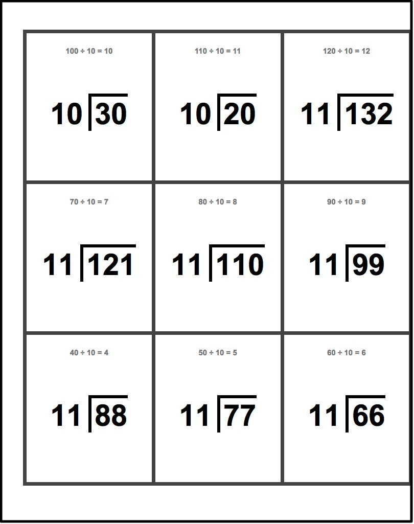 Division Flash Cards For Dividing10, 11 And 12 Facts | Division - Free Printable Division Flash Cards