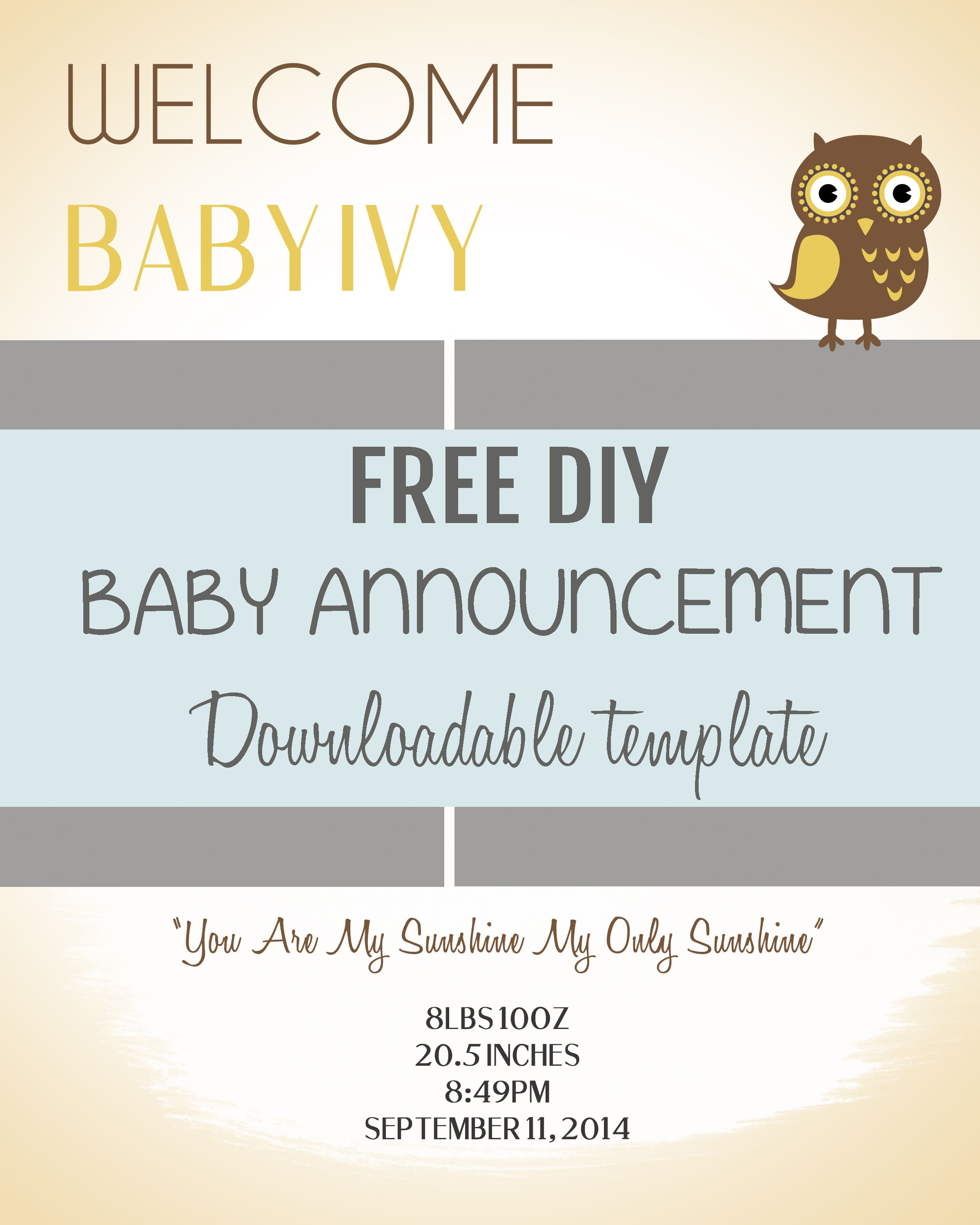 Diy Baby Announcement Template | Pee Wee | Fun Baby Announcement - Free Printable Baby Birth Announcement Cards