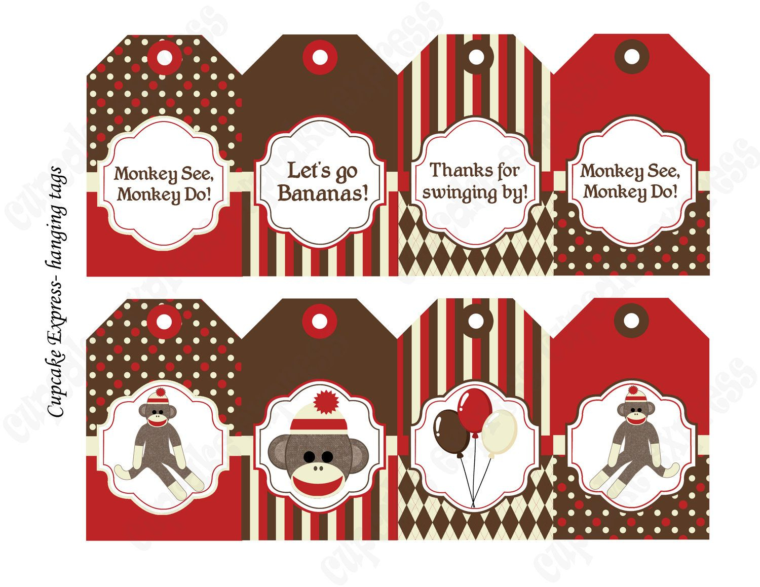 Diy Sock Monkey Red Brown Printable Party Water Bottle Labels Wraps - Free Printable Sock Monkey Clip Art