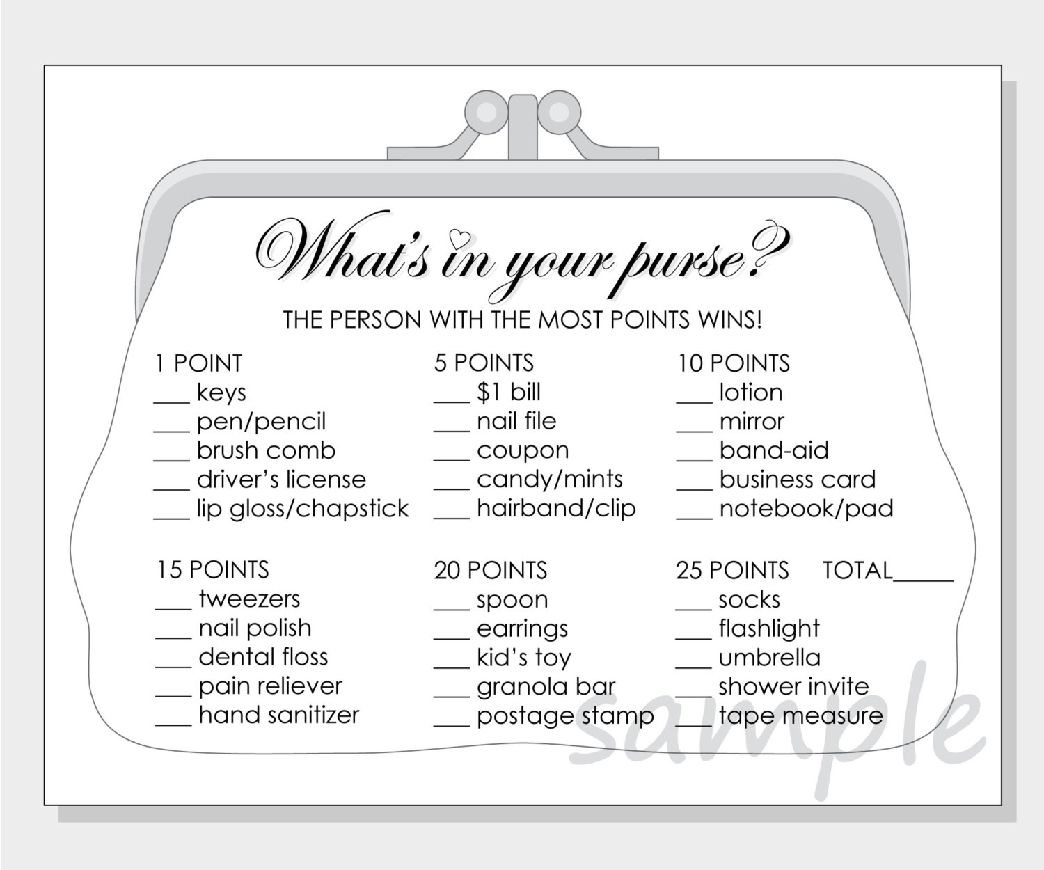 Diy What&amp;#039;s In Your Purse Printable Bridal Shower Game | Etsy - Free Printable Bridal Shower Games What&amp;amp;#039;s In Your Purse