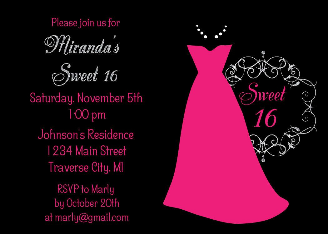 Dress Sweet 16 Birthday Party Invitations - Kids | Invitations - Free Printable Sweet 16 Birthday Party Invitations