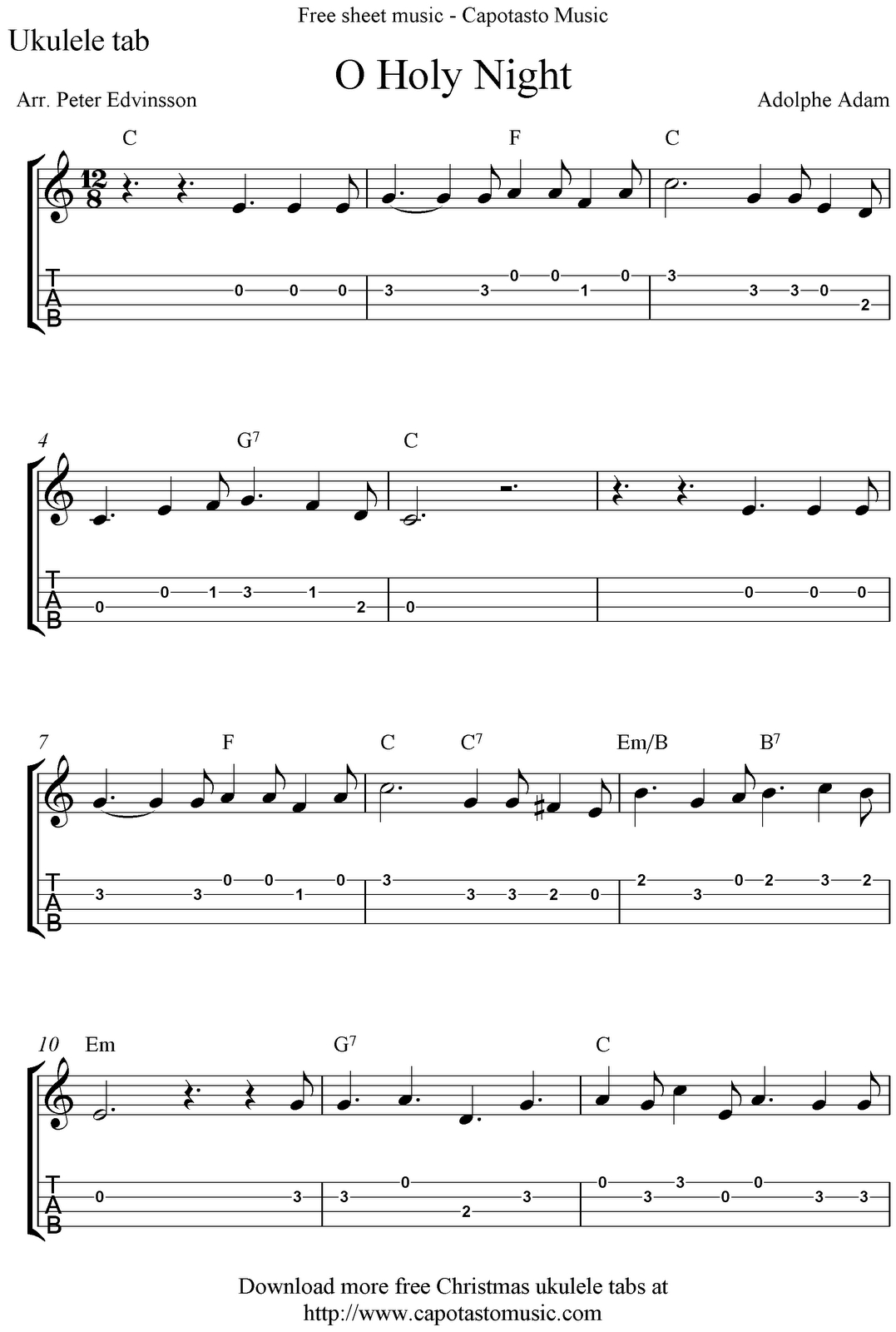 ✓&amp;quot;o Holy Night&amp;quot; Ukulele Sheet Music - Free Printable | Ukulele - Free Printable Ukulele Songs