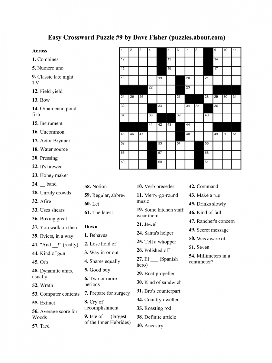 Easy Printable Crossword Puzzles For Kids | Penaime - Free Easy Printable Crossword Puzzles For Kids