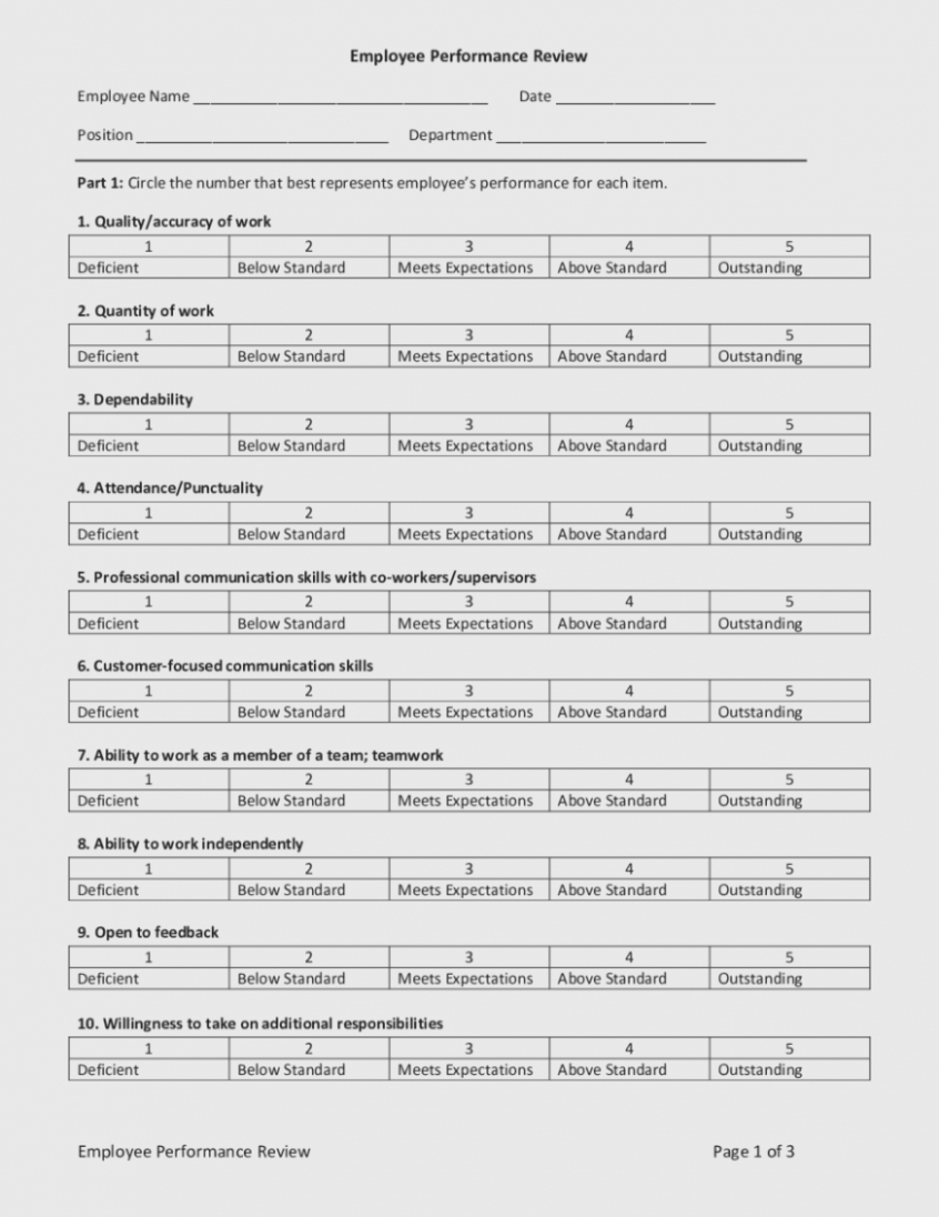 Employee Evaluation Form, Free Employee Evaluation Form Template - Free Employee Evaluation Forms Printable