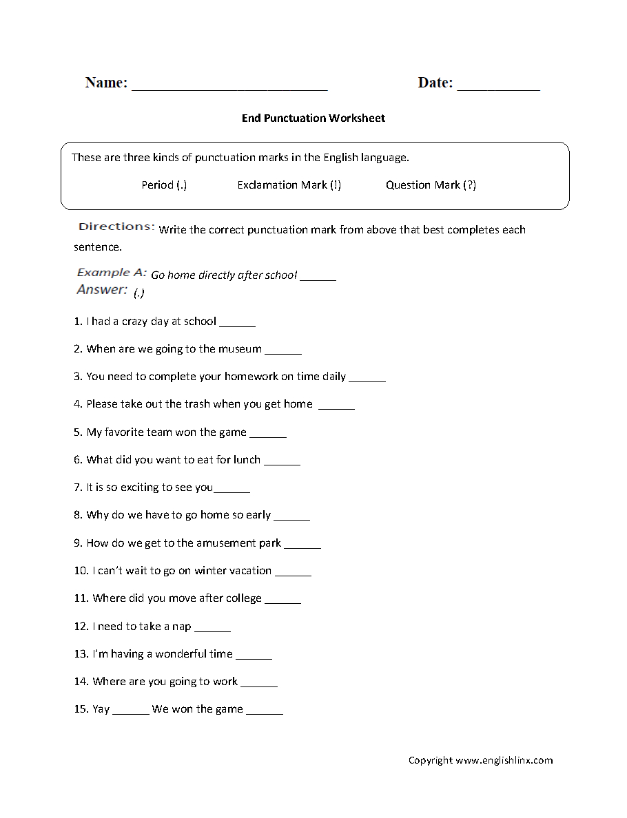 End Punctuation Worksheet | Grammar Lessons | Pinterest - Free Printable Worksheets For Punctuation And Capitalization